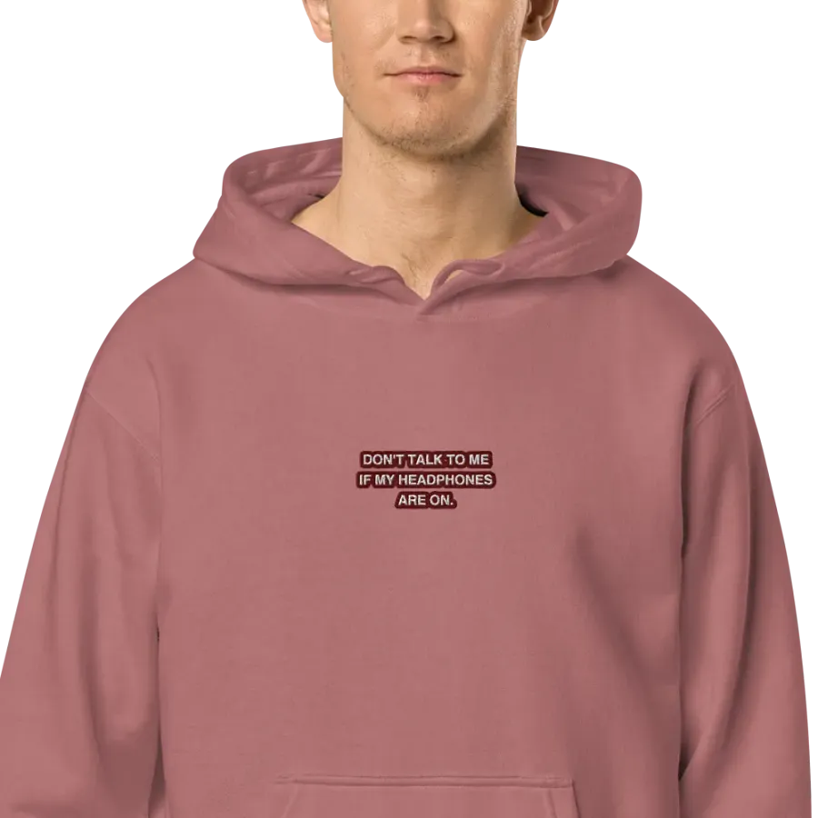 HEADPHONES ON (maroon bubble design 2) embroidered pigment hoodie product image (2)