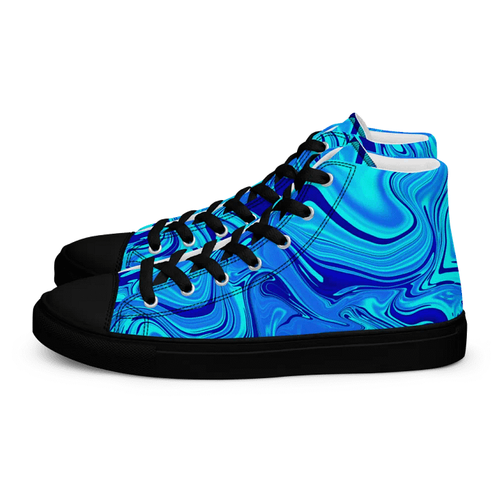 Women's High Top Canvas Shoes - Light and Dark Blue Digital Fluid Art product image (2)