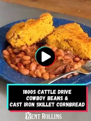 Eat like a Cowboy on the trail 150 years ago - Authentic cowboy beans & cornbread in a skillet. Good eating to this very day! If only the cowboys on the trail had Cowboy Kent's Original & Mesquite Seasoning 🤠 #cowboycooking #castiron #cornbread #ranchlife #dealsforyoudays #seasoning Cowboy Beans 2 hamhocks or 1.5 lbs. salt pork 1 white onion, quartered 1 cascavel chili 1 New Mexico chili, seeds and stem removed 3 tablespoons chopped green chiles 1 tablespoon dried cliantro 1 tablespoon Kent’s Mesquite Seasoning 1 tablespoon Kent’s Original Seasoning 3 teaspoon cumin 4 teaspoons smoked paprika 1 to 2 jalapenos, diced ½ stick butter Cast Iron Cornbread 2 tablespoons butter 1/14 cups yellow cornmeal 1 cup all-purpose flour 1 tablespoon baking powder ½ teaspoon salt ½ cups buttermilk or milk 1 large egg 1 teaspoon baking soda 2 to 4 tablespoons chopped green chiles 6 slices thick-cut bacon ¼ cup bacon grease Directions For the Beans: If at a high altitude: in a pot, add the beans and cover with water and let soak for 3 hours. Drain and rinse beans before cooking. Add the beans to a pot and cover with about 3 to 4 inches of water. Place over medium-high heat. Add the ham hock, onion, cascavel chili and New mexico chili. Cover and bring to a boil. Turn the heat down to a high simmer, and continue to cook for about 30 to 40 minutes, stirring occasionally. You may have to add more hot water to the beans as they cook. When the skin cracks on the beans, stir in the cilantro, seasonings, cumin, smoked paprika and jalapenos. Continue to cook for about 45 minutes to 1 hour, or until the beans are soft. Serve warm with cornbread. For the Cornbread: Preheat your oven to 350 degrees F. Generously butter a 10-inch Dutch oven or skillet. Pour the 2 tablespoons of melted butter at the bottom of the pan and swirl around. Alternatively, you can use bacon grease. In a medium bowl, combine the cornmeal, flour, baking powder and salt. In a separate bowl, whisk together the milk, egg and baking soda. Pour the wet into the dry mixture and mix well. Stir in the green chilies, bacon, and bacon grease. Pour the mixture into the prepared pan and cook for 25 to 30 minutes, or until golden brown and pulled away from the sides. Remove and let cool slightly before slicing and serving.