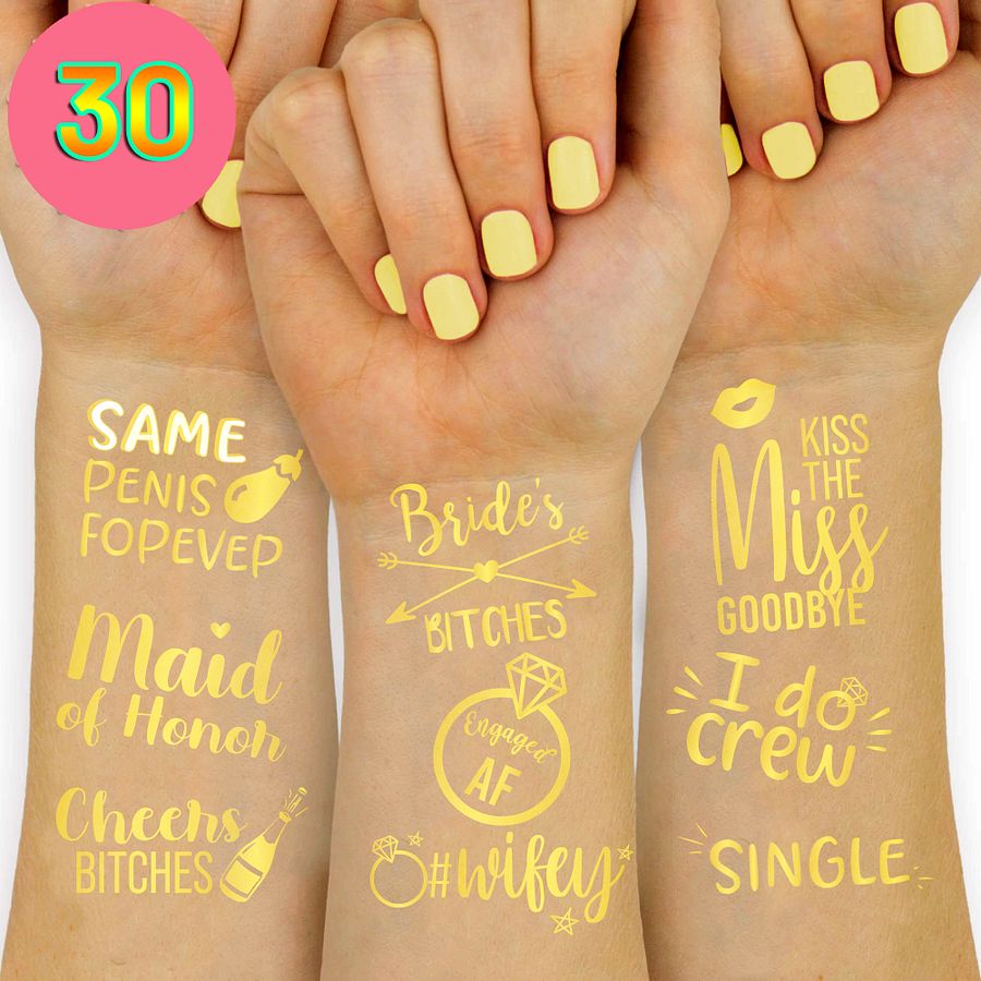 30 Pack Bride Tribe Metallic Gold Foil Bachelorette Party Tattoos: Pack A product image (1)