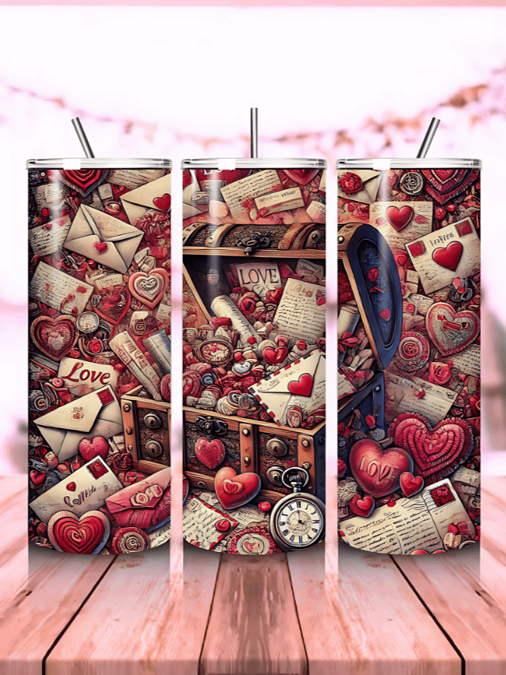Digital Love Letters 20oz Tumbler Wrap – Valentine’s Day Romantic Cup Design – Scrapbook Style Graphics – Instant PNG Download – 300 DPI product image (1)