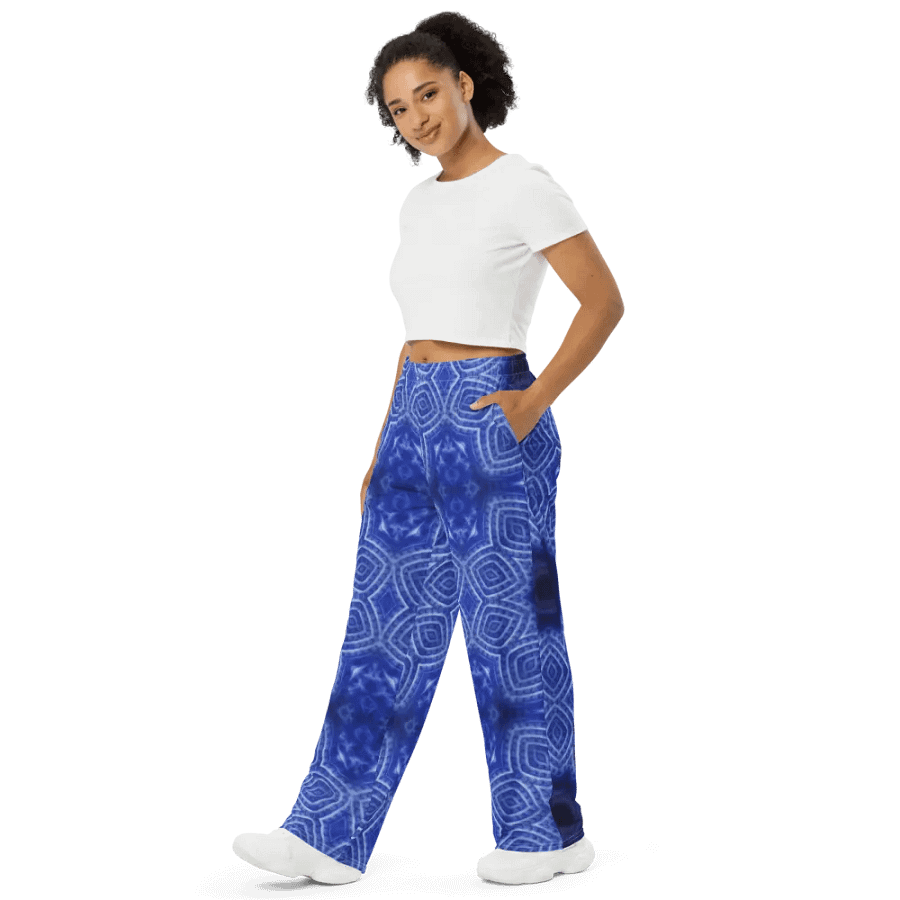 Blue and White Kaleidoscope Wideleg Pants product image (4)