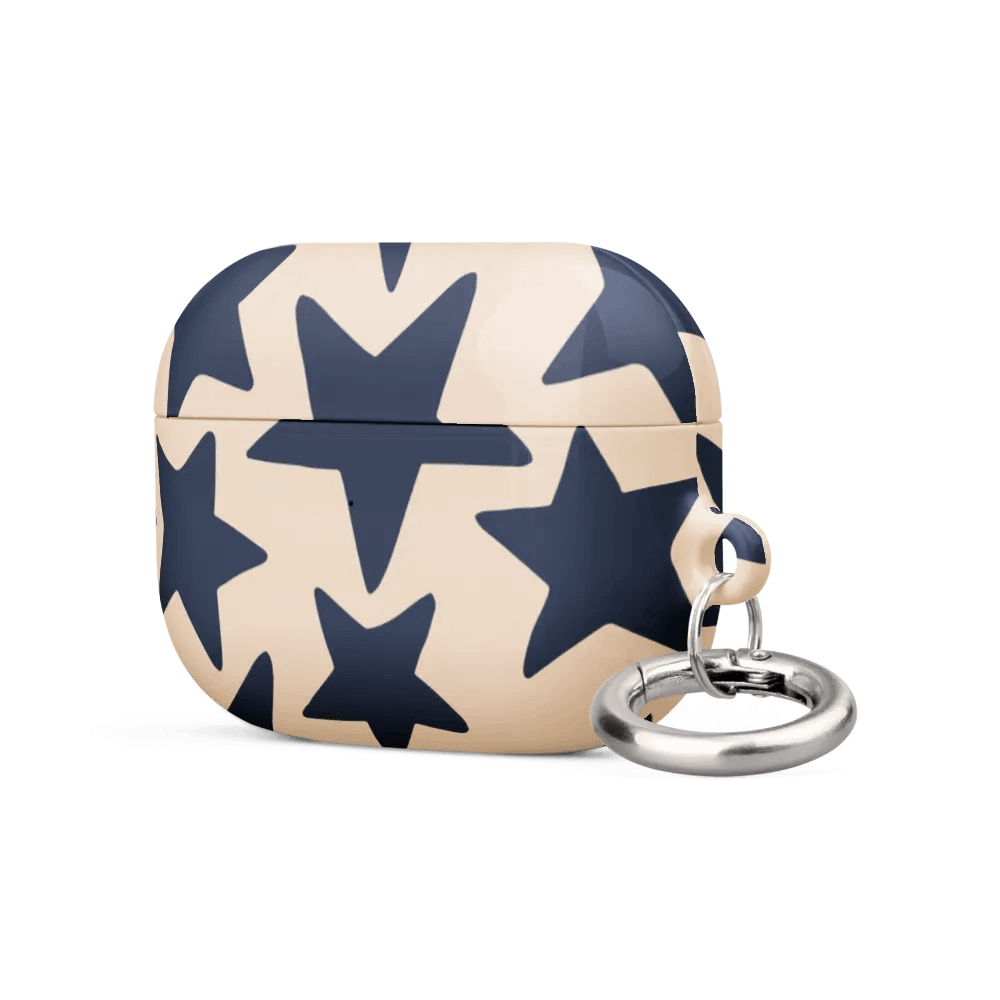 Navy & Light Beige Big Ol' Stars Airpods Case product image (9)