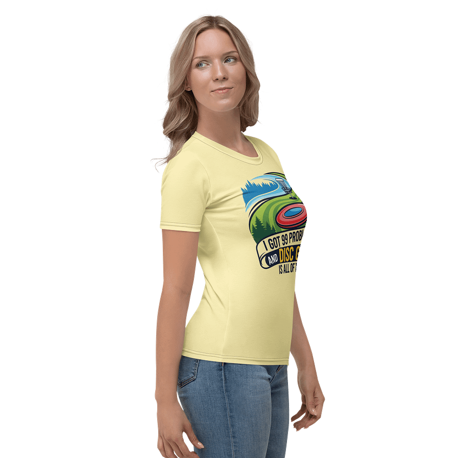 Fancy Lads Women's Yellow T-shirt "I Got 99 Problems And Disc Golf Is All Of Them" product image (5)
