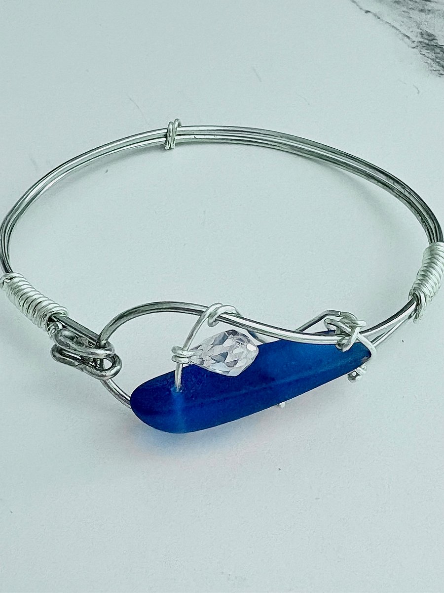 Ocean Whispers Wire-Wrapped Sea Glass Bracelet | Handmade 6.75" Coastal Charm by Monique Faella Designs™ | MFD-00075 product image (7)
