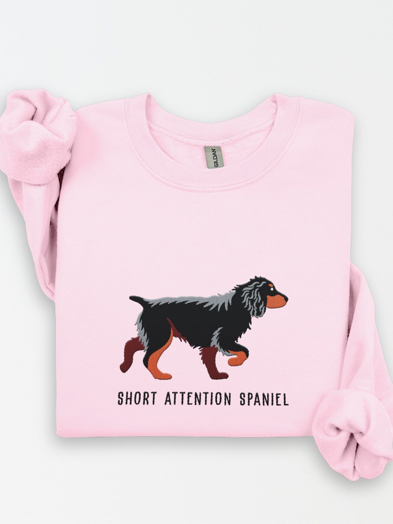 Short Attention Spaniel Sweatshirt (Embroidered) of a Working Cocker Spaniel(Black & Tan) product image (1)