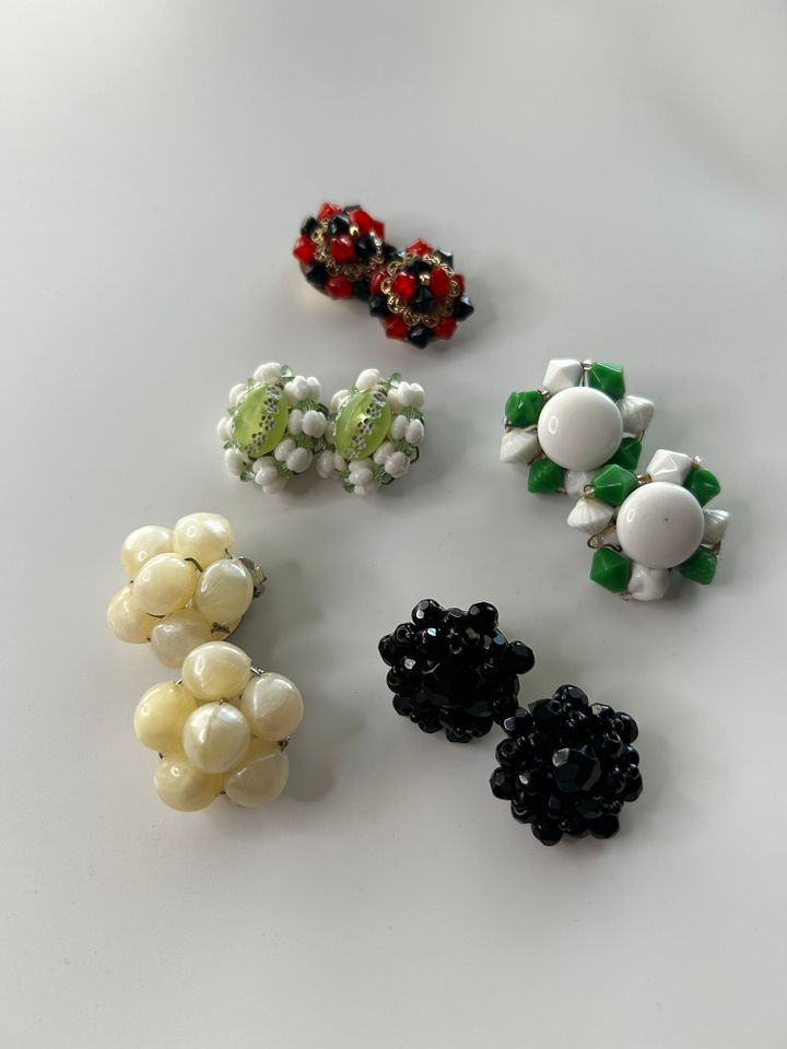 Vintage Beaded Cluster Clip On Earrings Lot of 5 product image (2)