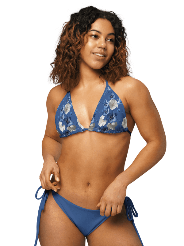 Blue Low Rise Cheeky String Bikini With Flowers product image (4)