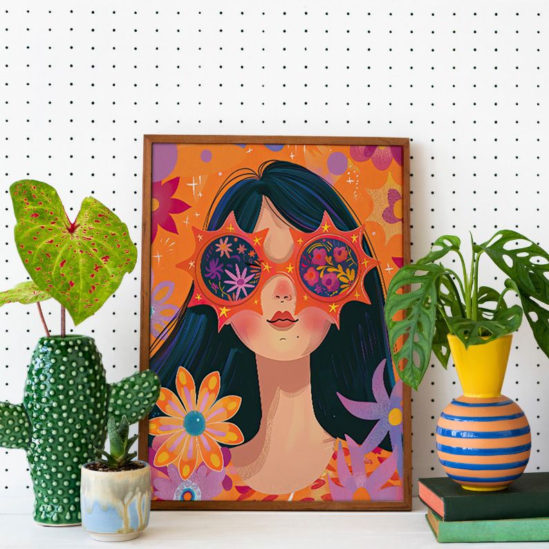 Girl with Sunglasses Maximalist Floral Art Print product image (9)