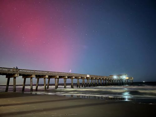 The lights over Tybee are spooky beautiful tonight #tybee