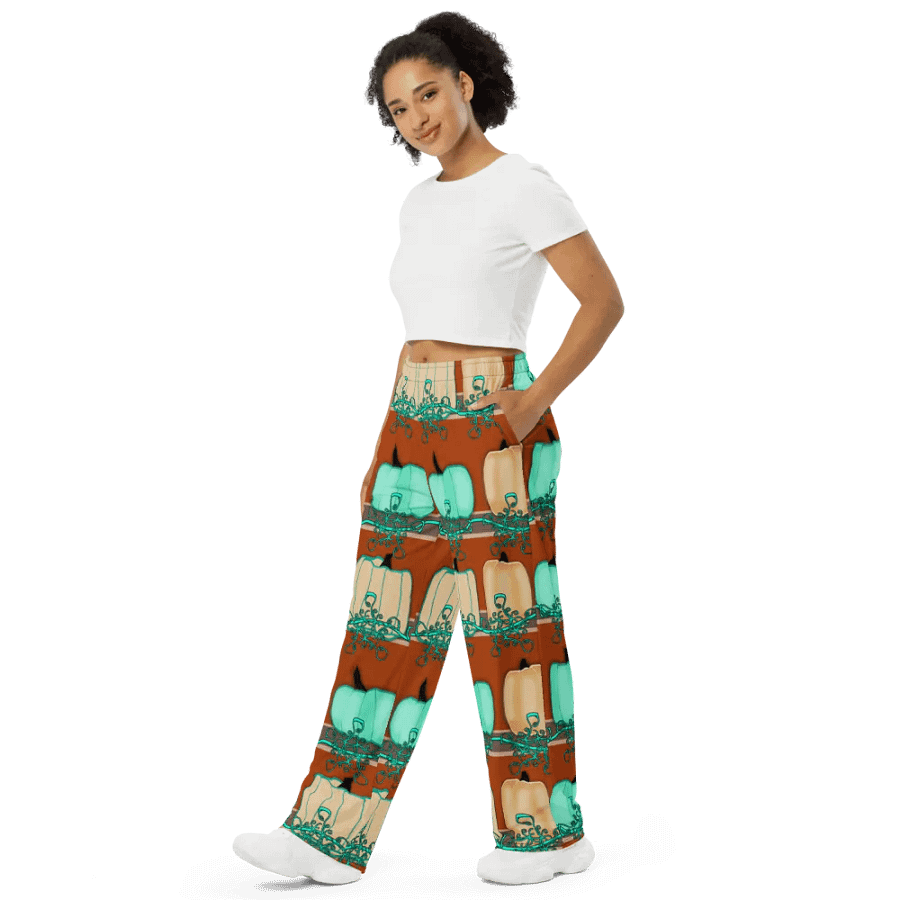 Blue Green pumpkins Wideleg Pants product image (4)