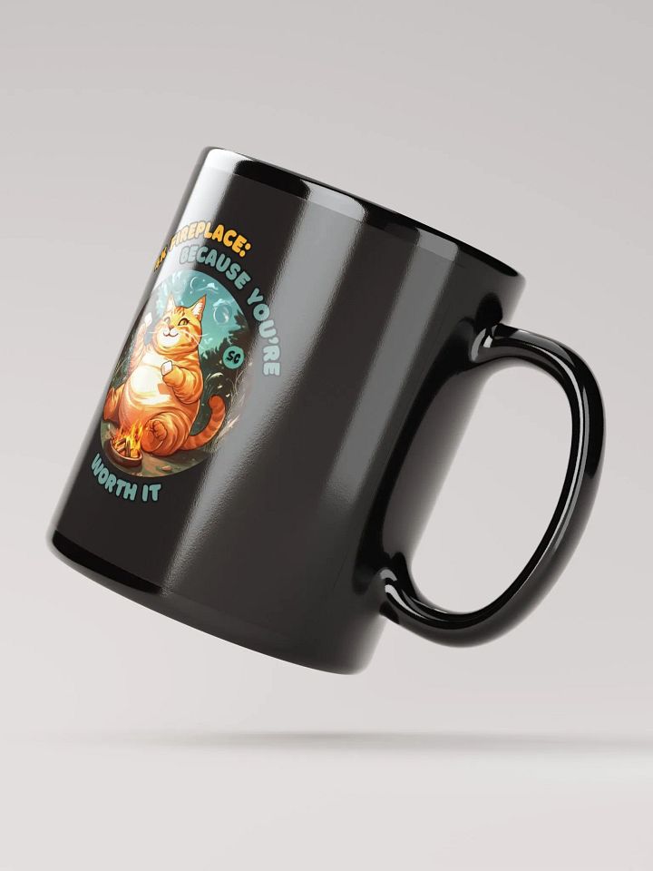 Cozy Cat - 4K Fireplace: Because You're Worth It | Black Glossy Mug product image (4)