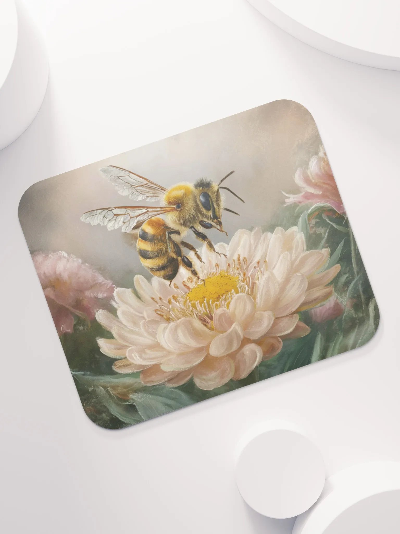 Bee in cream colored flower Mousepad product image (6)