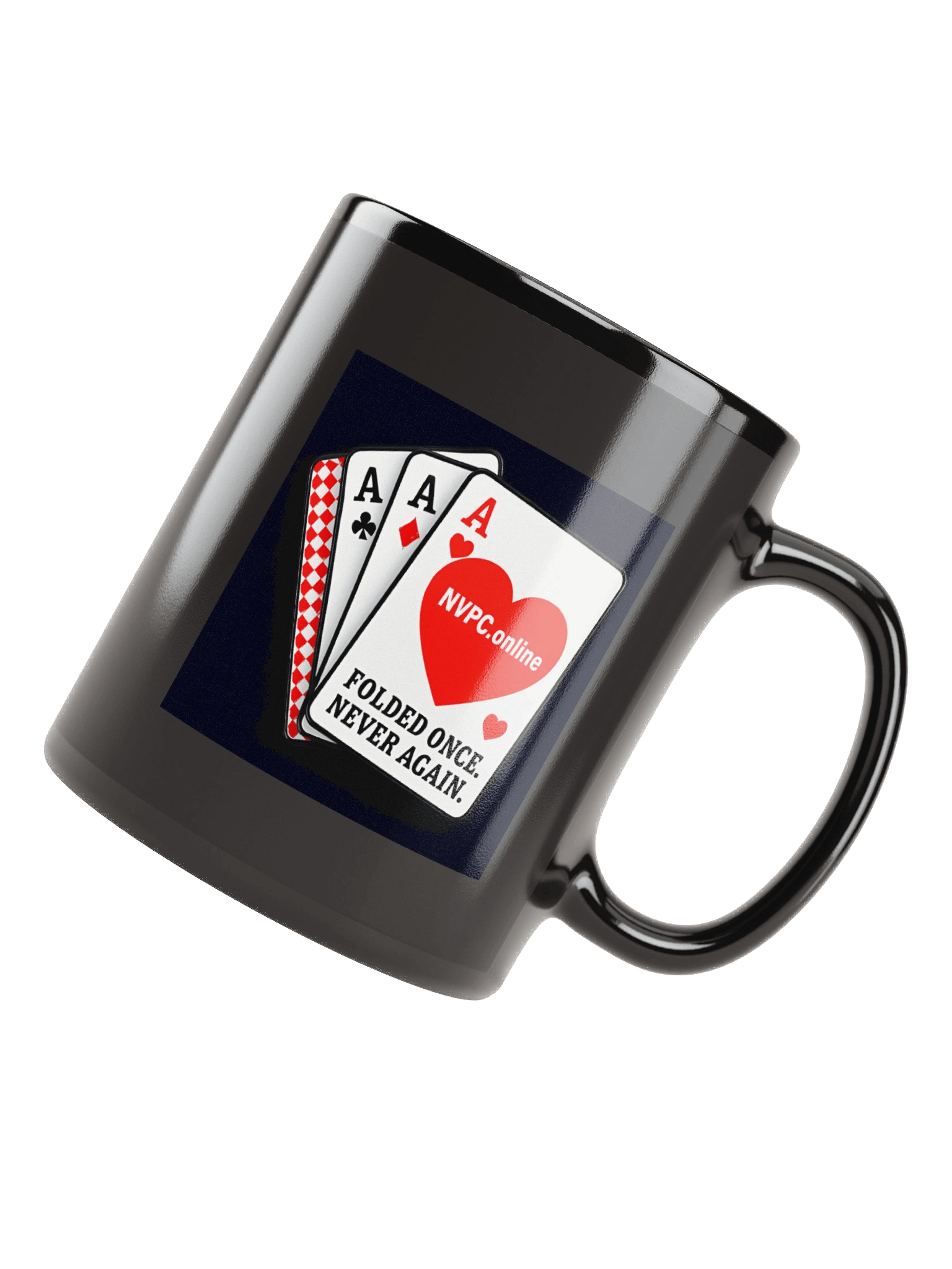 Black "Folded Once - Never Again" Mug - Red Heart Edition product image (4)