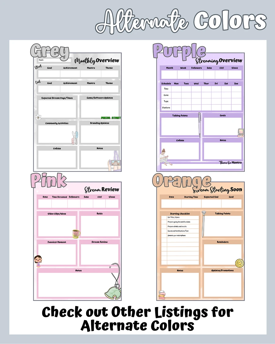 Grey Streaming Planner Printable product image (5)