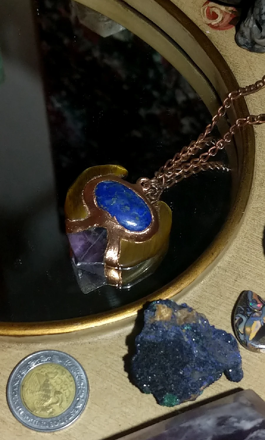 Tigers Eye Bat, Octagonal Fluorite & Lapis Lazuli Amulet product image (4)