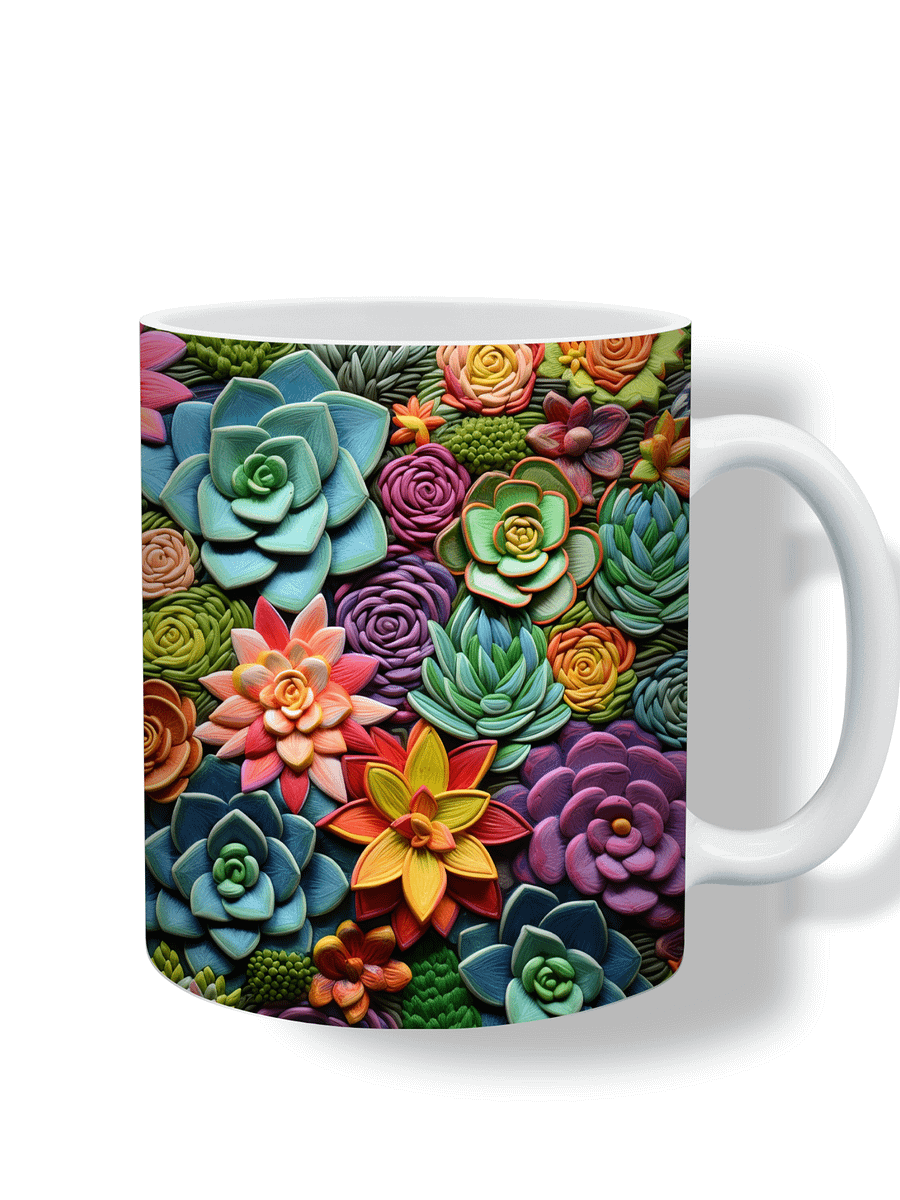 Succulent Garden 11oz Coffee Mug – Vibrant Succulent Plant Design Ceramic Cup – Perfect for Plant Lovers and Unique Gifts product image (1)
