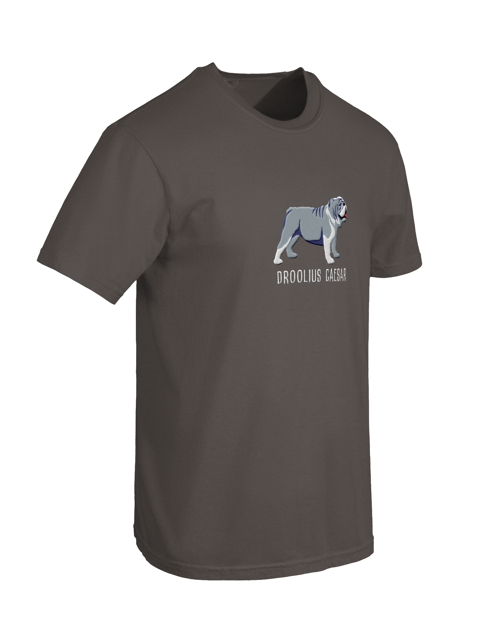 Droolius Caesar T-Shirt(Embroidered) of an English Bulldog(Blue & White) product image (45)