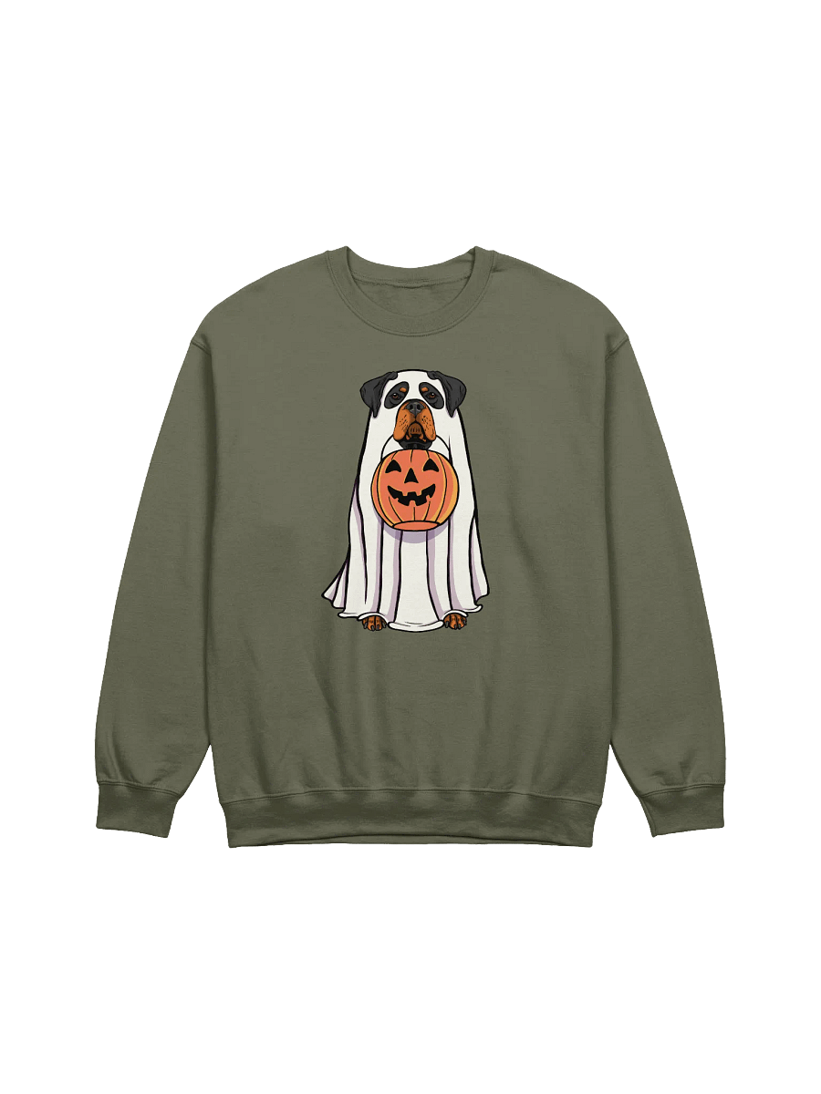 Funny Halloween Rottweiler Sweatshirt | Funny Rottie Wearing a Ghost Costume and Holding a Pumpkin Basket product image (13)