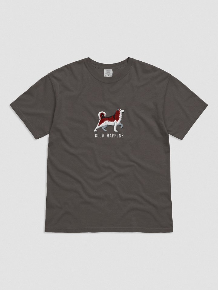 Sled Happens T-Shirt(Embroidered) of an Alaskan Malamute(Red & White) product image (6)