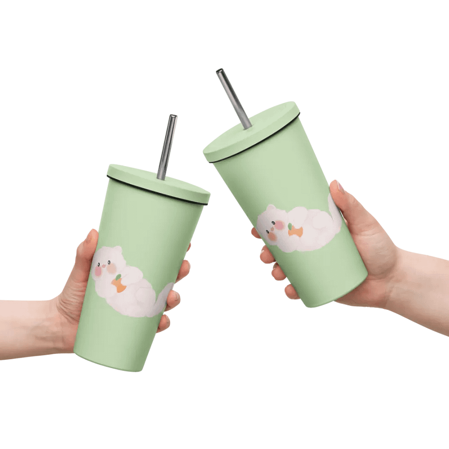 Cats & Orange Insulated Stainless Steel Tumbler with Straw product image (5)