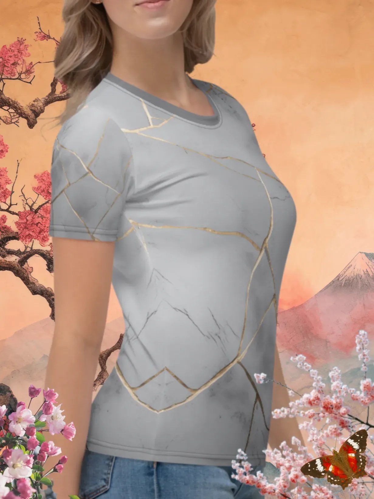 Grey & Gold Kintsugi Print T-Shirt product image (3)