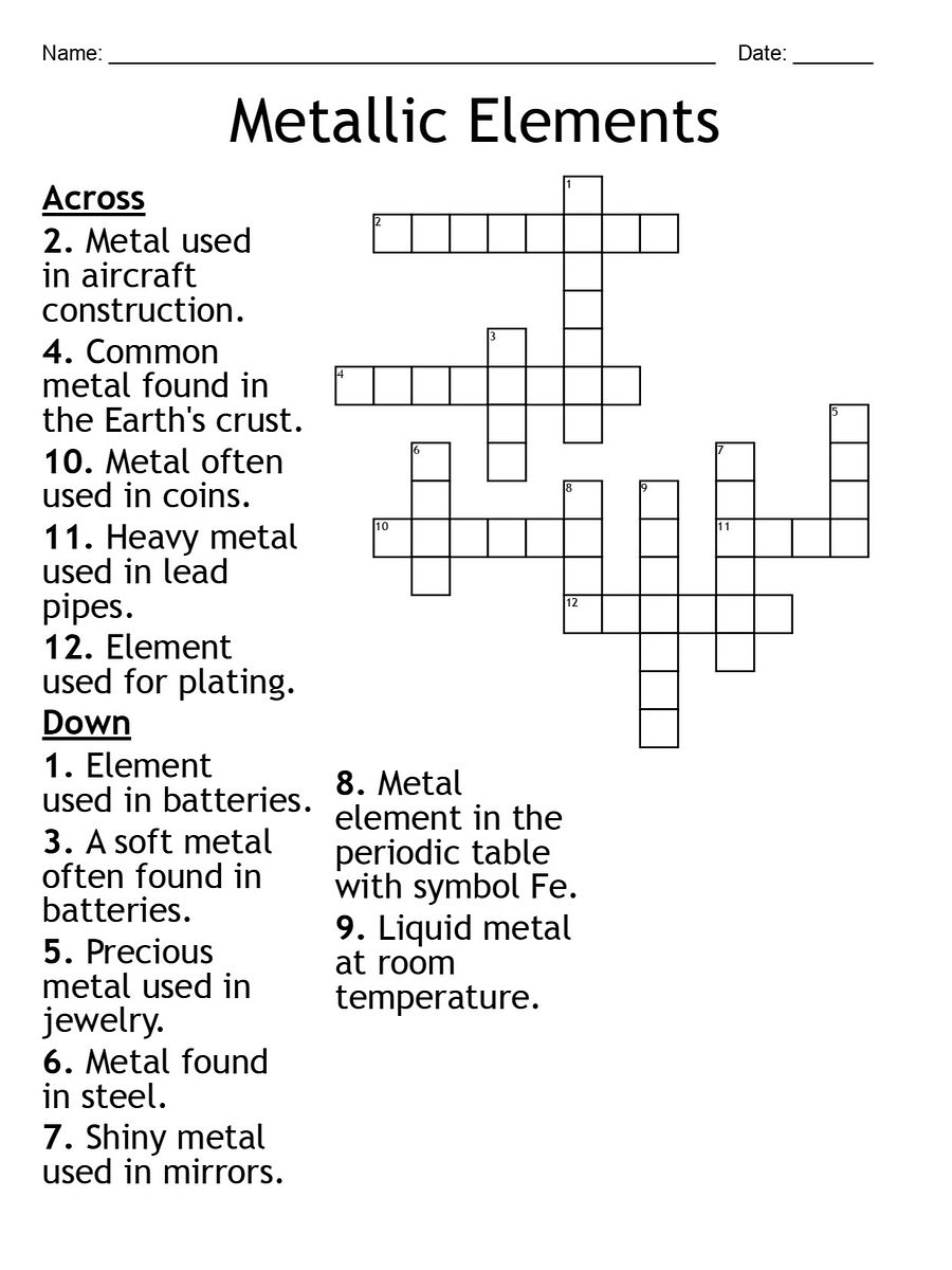 Metallic Elements Crossword Puzzle product image (2)