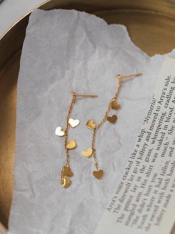 Dainty Heart Drop Chain Earrings | 18K Gold Plated product image (2)