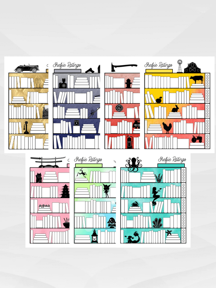 Shelfie Ratings Book Tracker TWO, Printable Bookcase Journal Log with 7 Themes product image (9)