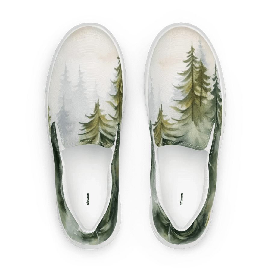 Men's Slip-On Canvas Shoes with Watercolor Spruce Forest Design product image (2)