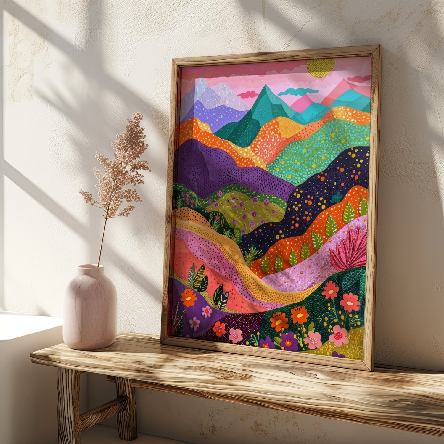 Mountain Scenery with Colorful Flowers Abstract Art Print product image (26)
