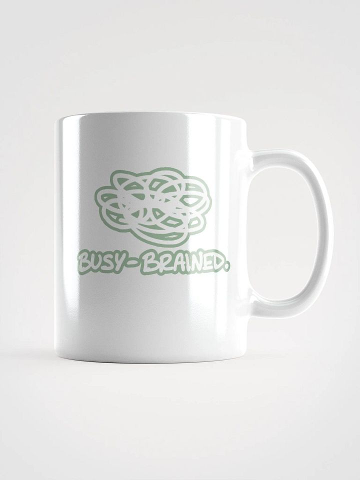 BUSY-BRAINED (lined design, #96B697) glossy white mug product image (1)