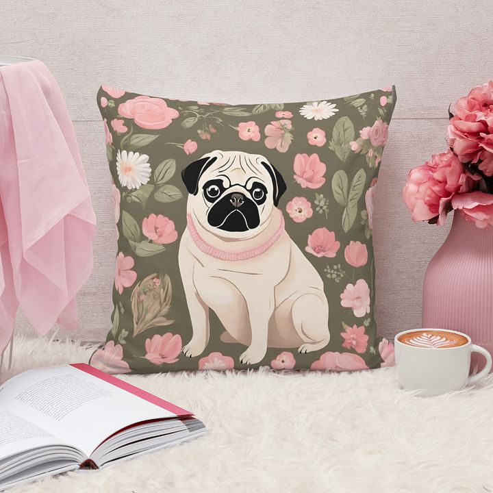 Pug and Flowers Pattern Pillow product image (2)