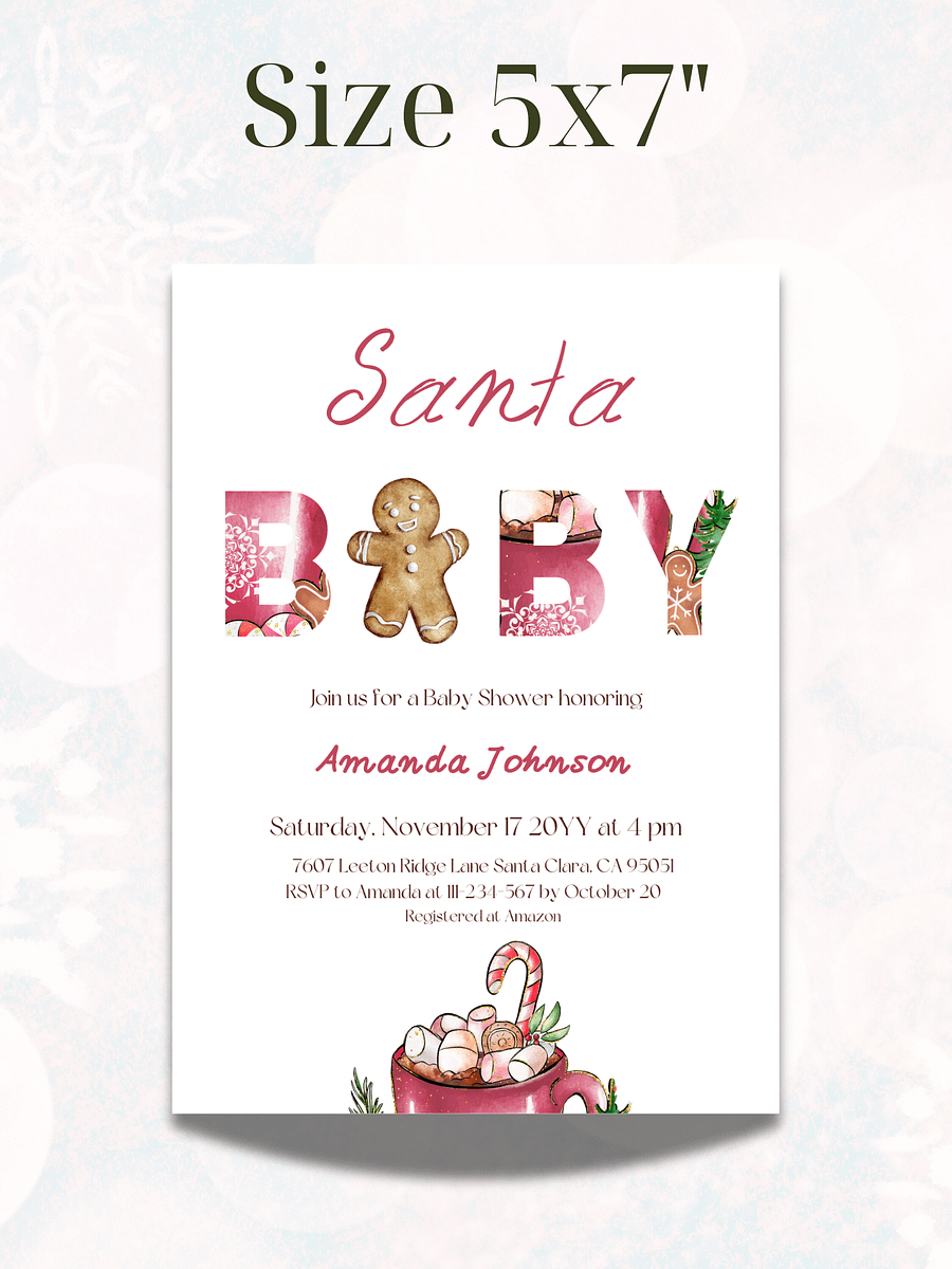 Santa Baby Shower Invitation for Christmas Gingerbread Man Themed Party, Digital Download Winter Invite Canva Template product image (2)