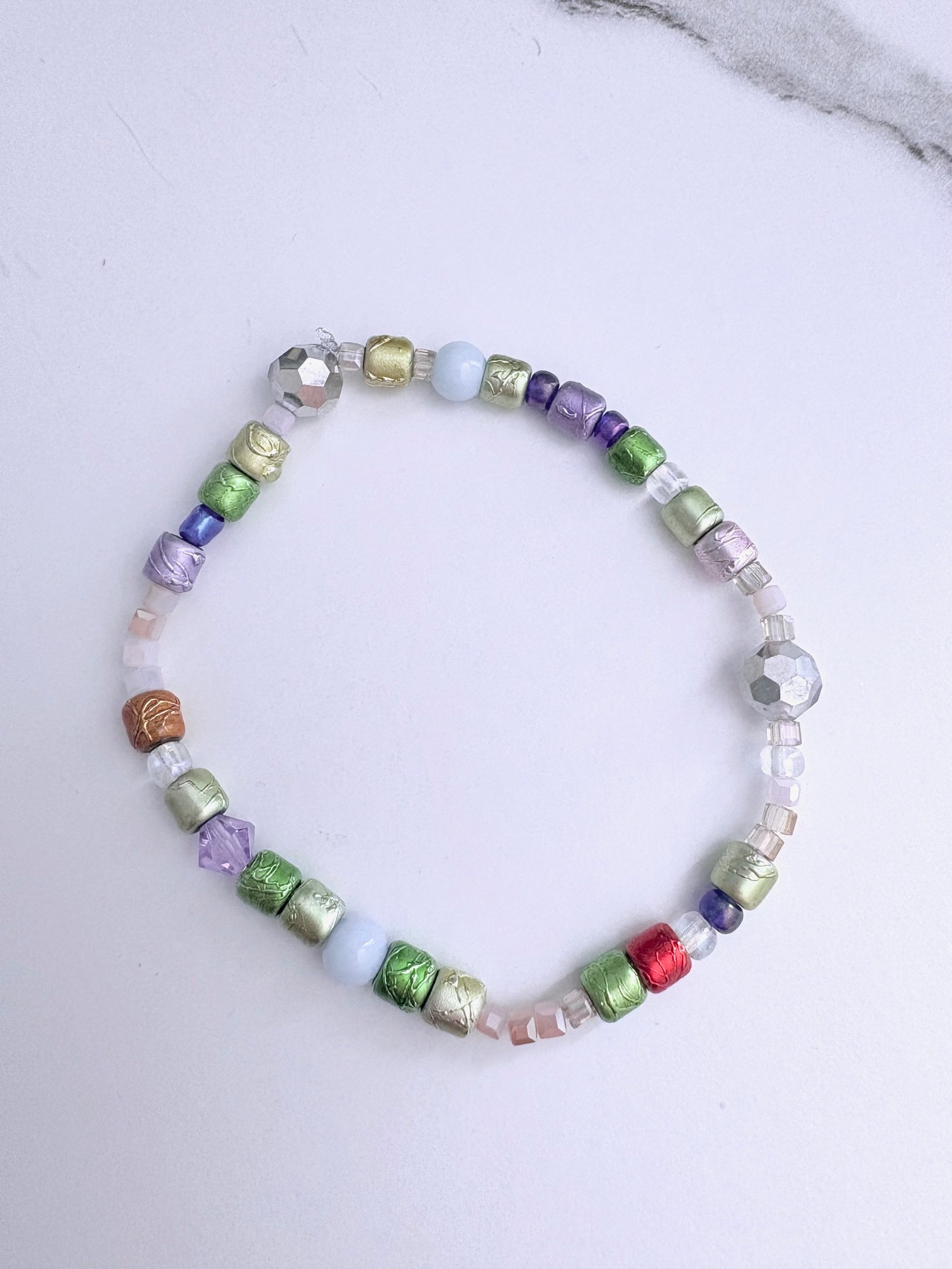 MFD-00056 | Iridescent Glow | Pearlescent & Mirrored Beaded Bracelet | Handmade 7.5" Stretch Bracelet | Coastal Charm Jewelry by Monique Faella Designs™ product image (1)