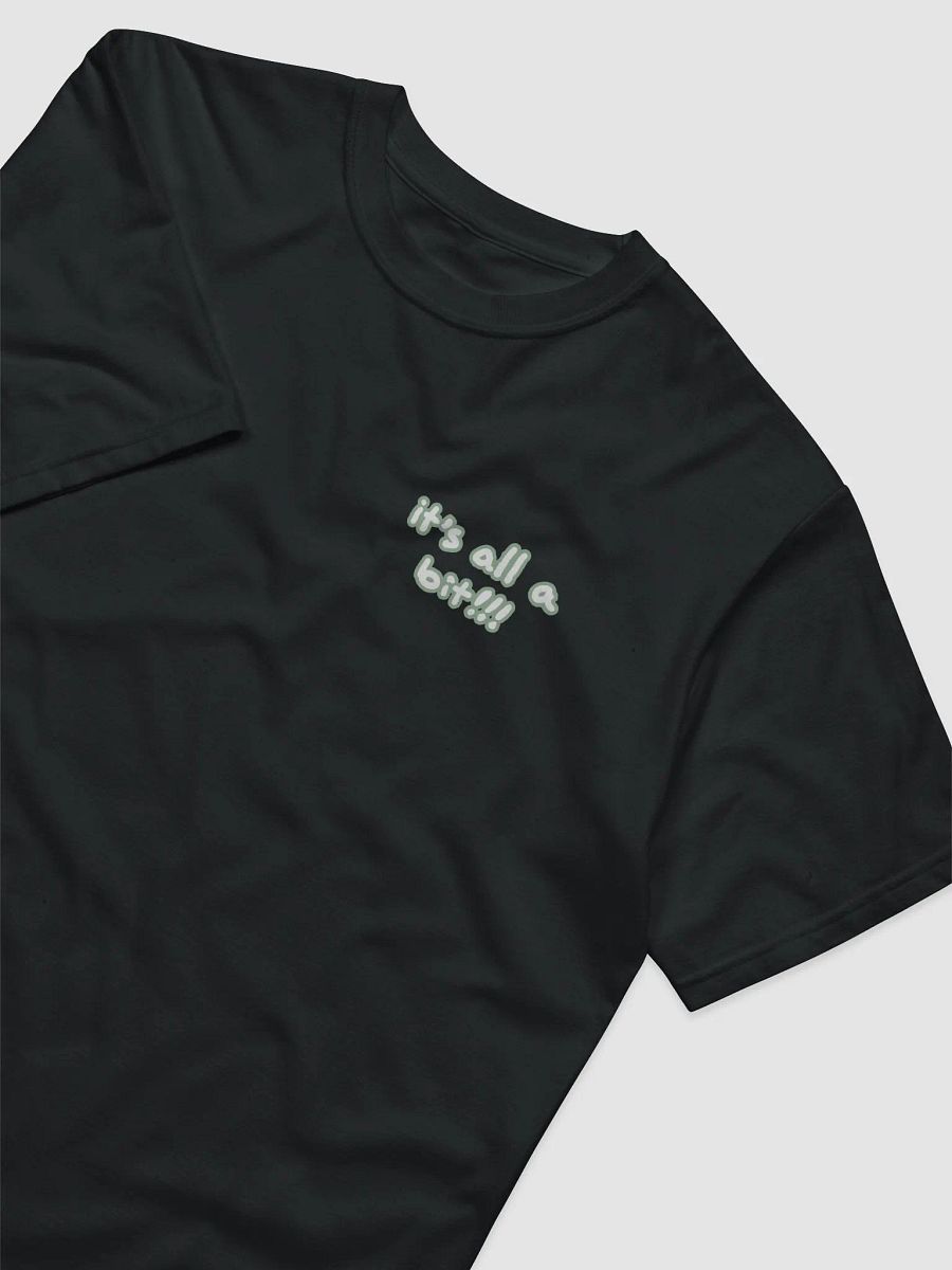 “It’s all a bit!!!” (sm. lined design, #CCE1C4) unisex eco tee product image (1)