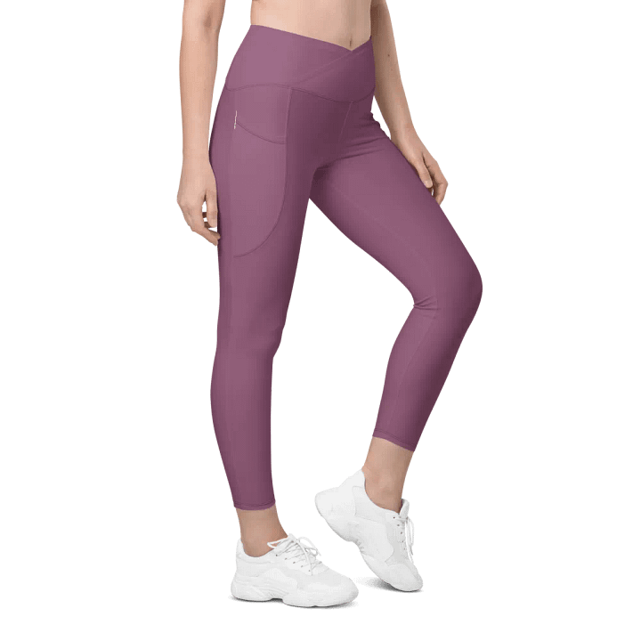 Plain Dark Lilac Purple Soft Summer Women's High Waisted Premium Crossover Leggings with Pockets by Treasure Pie product image (1)