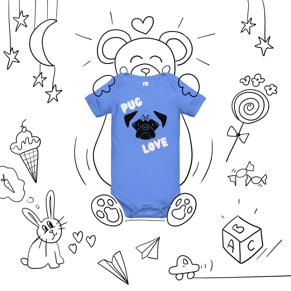 Pug Love Baby Onesie Heather Columbia Blue product image (7)
