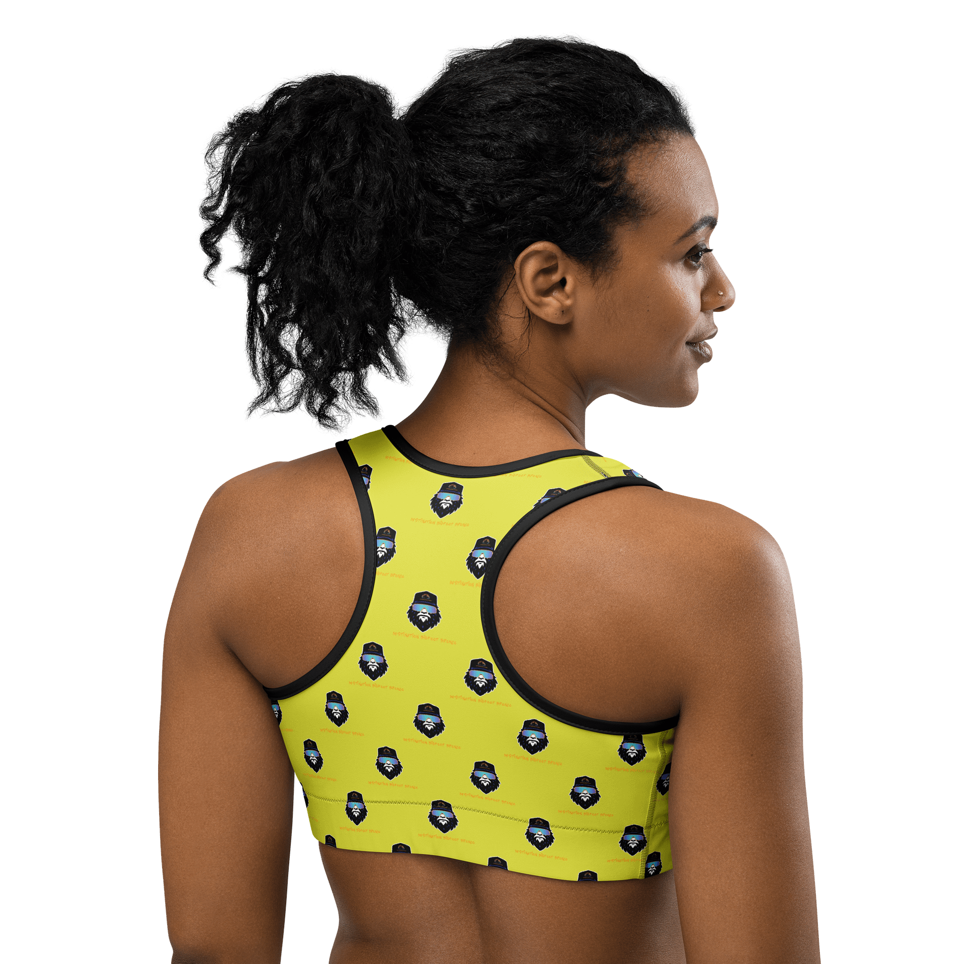 Synthsquatch Fitness Bigfoot Monogram Logo All-Over Print Sports Bra (Neon Yellow) product image (4)