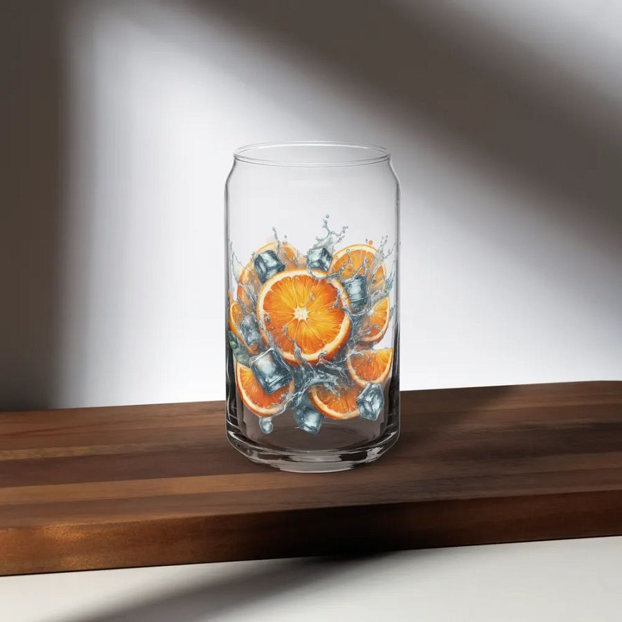 Orange fruit slices floating in the water, water and ice cubes design_01-Can-Shaped Glass product image (5)