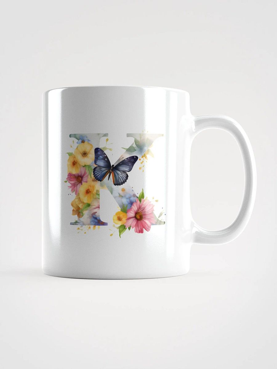 Letter K Monogram Floral Fantasy White Glossy Mug product image (3)