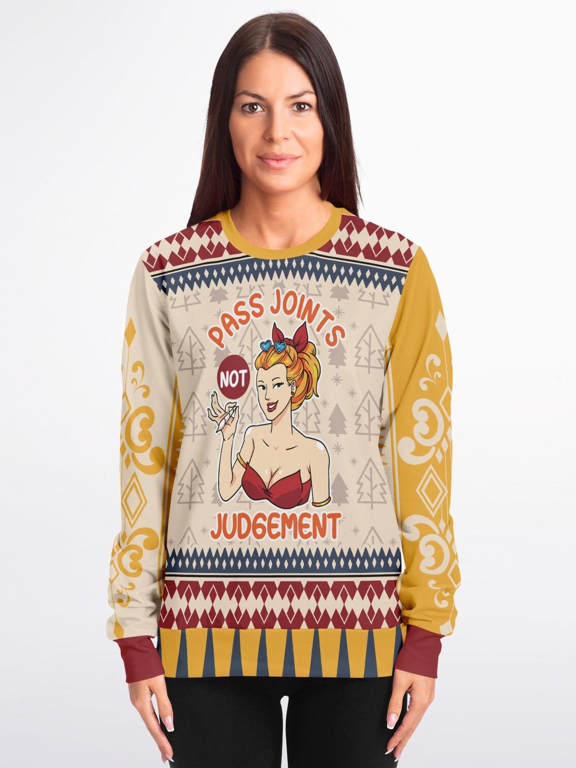 "Pass Joints Not Judgement" Sweatshirt | Retro Stoner Holiday Sweater | 420 Christmas Party Outfit product image (3)