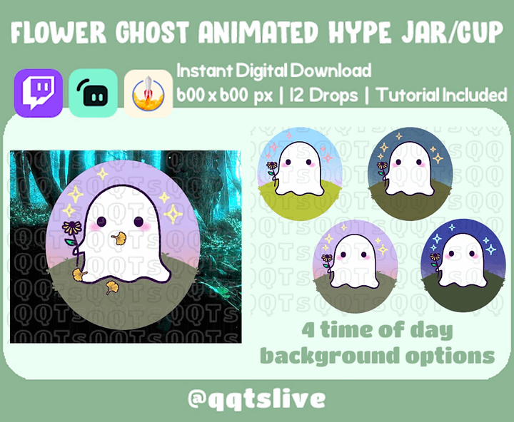 ANIMATED FLOWER GHOST Twitch Hype Jar - Stream Tip Cup + Sub Badges / Jar - 1 Layer - 12 Bit Options - Set Up Tutorial Included product image (1)