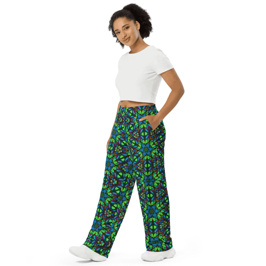 Green Blue Triangle Kaleidoscope Wideleg Pants product image (4)