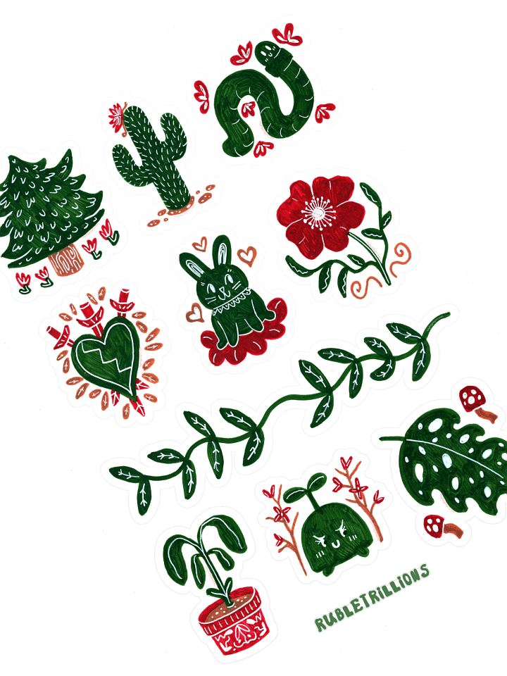 Doodle Sticker Sheet (Green) - Hand Drawn by Ruble product image (2)