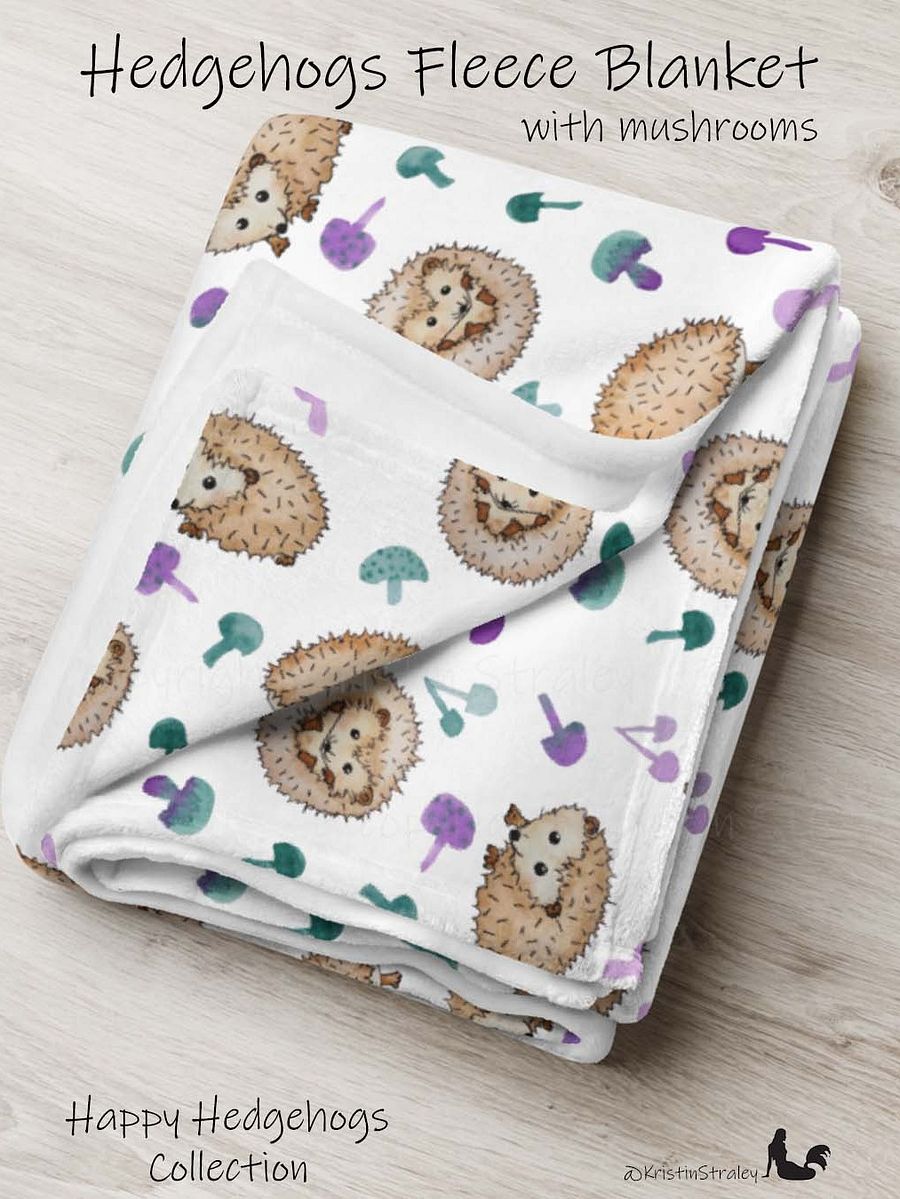 Hedgehogs & Mushrooms Fleece Throw Blanket product image (1)