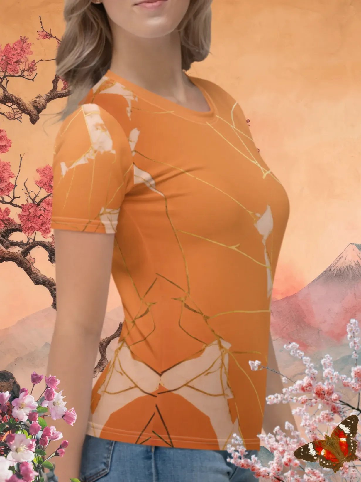 Orange & Gold Kintsugi Print T-Shirt product image (4)