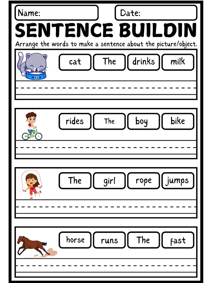Reading and Building Simple Sentences Worksheet for Grade 1 product image (2)