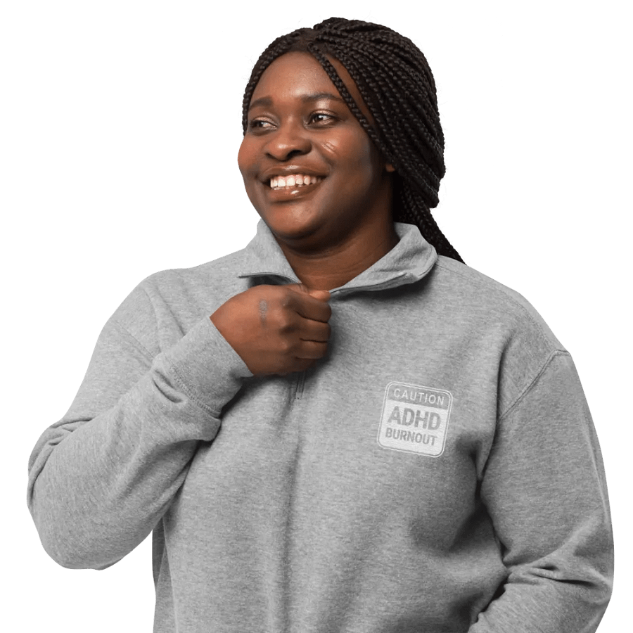 CAUTION: ADHD BURNOUT (white outline) embroidered quarter zip product image (8)