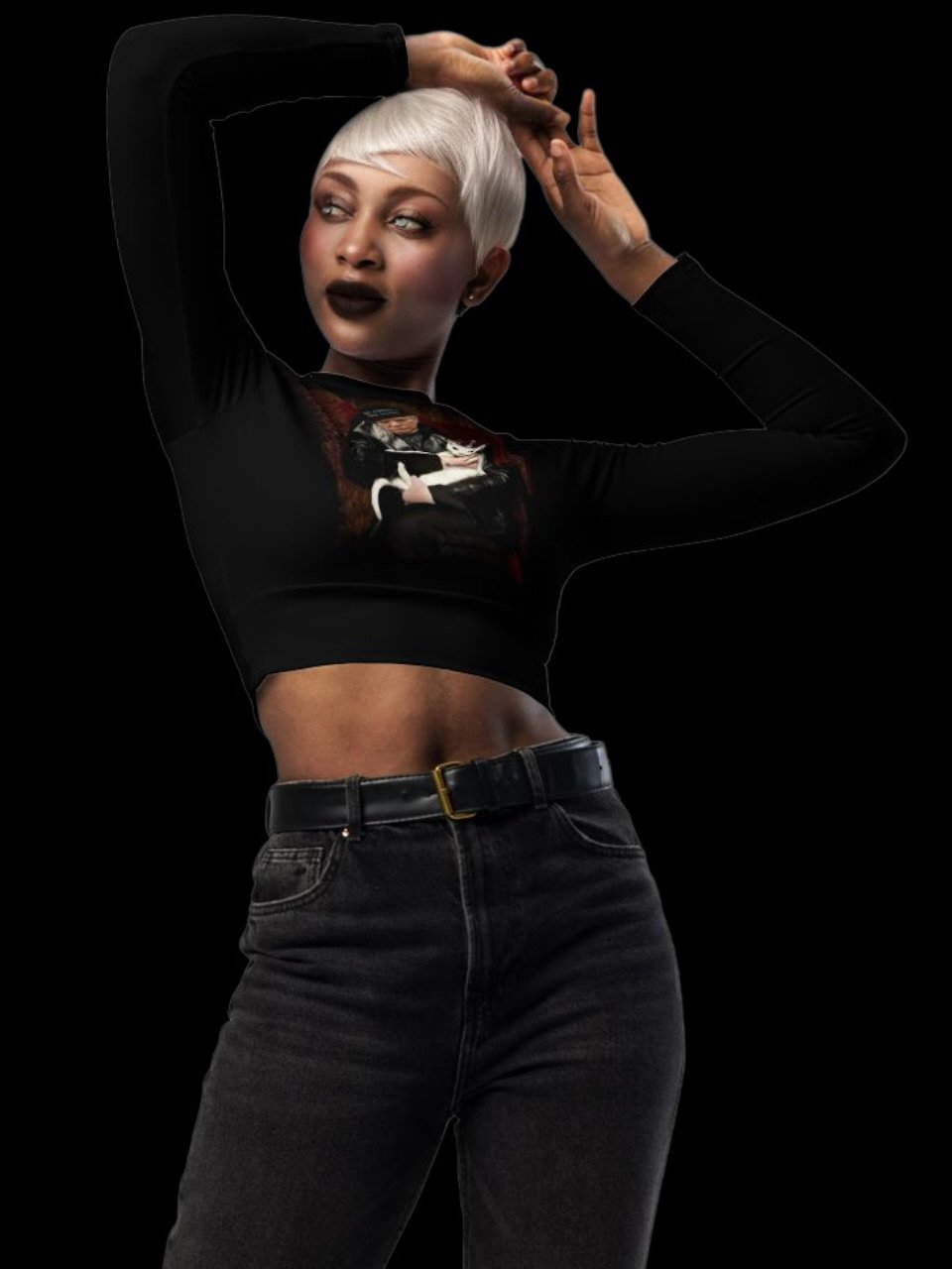 Trump Goth Long Sleeve Cropped Top - 'Make America Goth Again' Design with White Cat Queen product image (1)